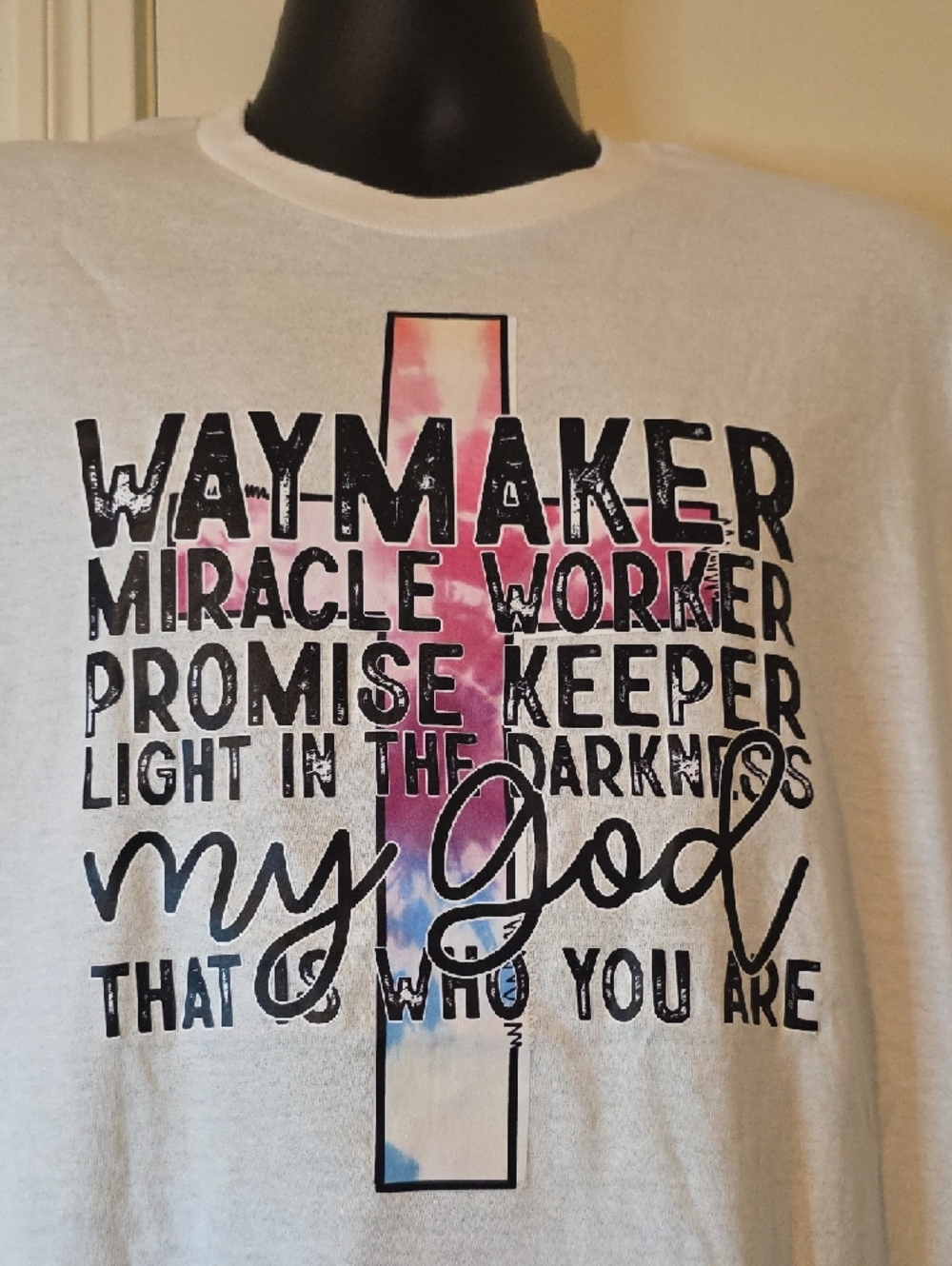 Gildan White Tee with Pink and Blue Cross Graphic - Picture 4 of 8
